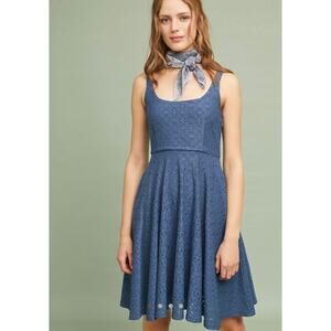 ANTHROPOLOGIE Hutch Olivia Eyelet Dress Size M Stretch Blue Jersey Fit & Flare